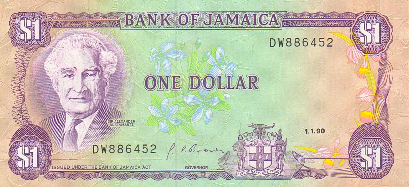 Jamaica 1 1990 UNC P-68A/d